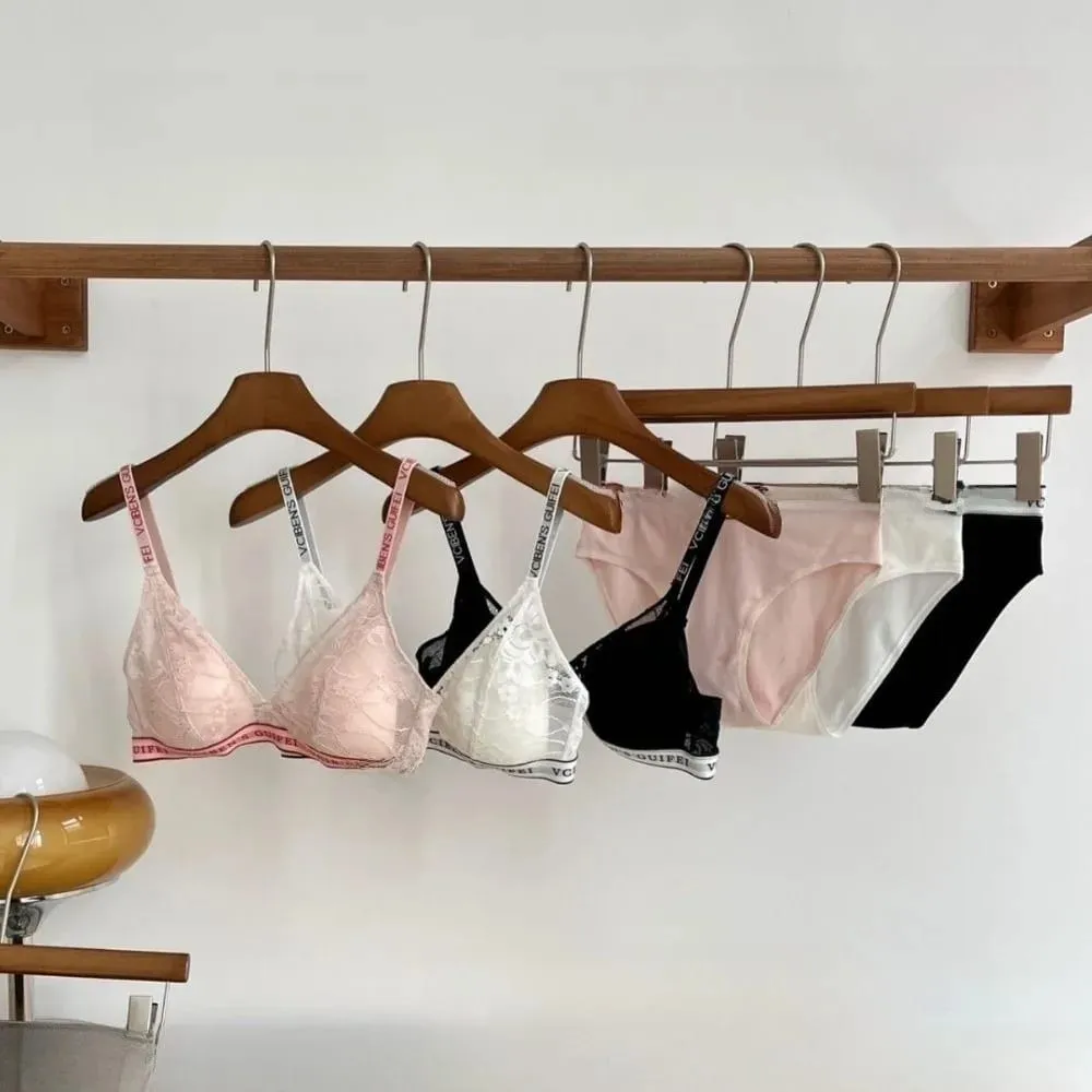 Bra Suit Letter Design Lingerie Set Deep V Lace Women Underwear Suit Color Blocking Wireless Bra Panties Set Daily — image 2