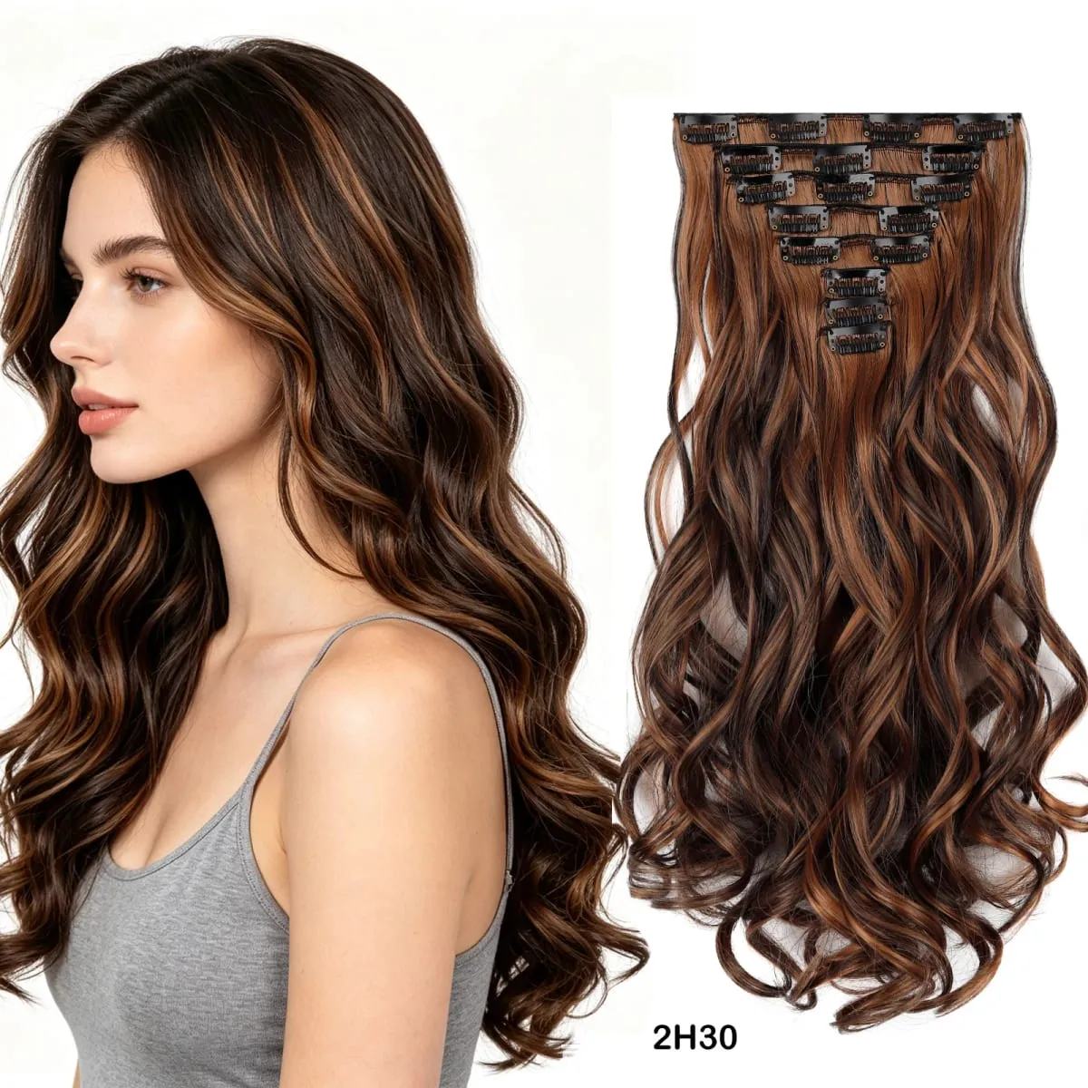 8Pcs Wavy Clip-In Hair Extensions Set 17Clips Matte Synthetic Full Head Hairpiece for Women Easy to Install