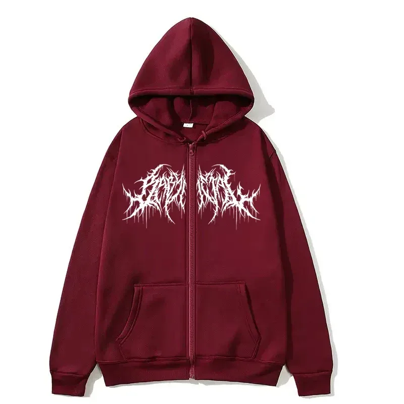 Y2K moletom com capuz com zíper masculino moderno estampado estilo hip hop gótico 2026 outono/inverno quente moletom de manga comprida — image 8