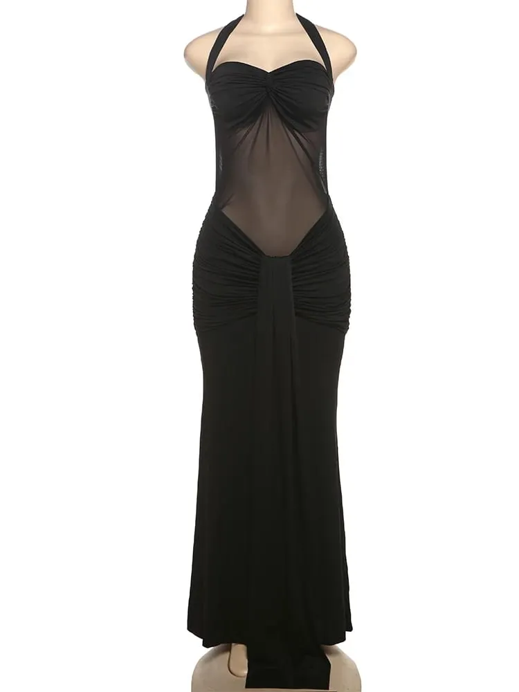Nibber halter malha retalhos vestido feminino verão tendência fora do ombro sem costas ruched fita meia-noite baile de formatura festa hipster vestidos — image 6