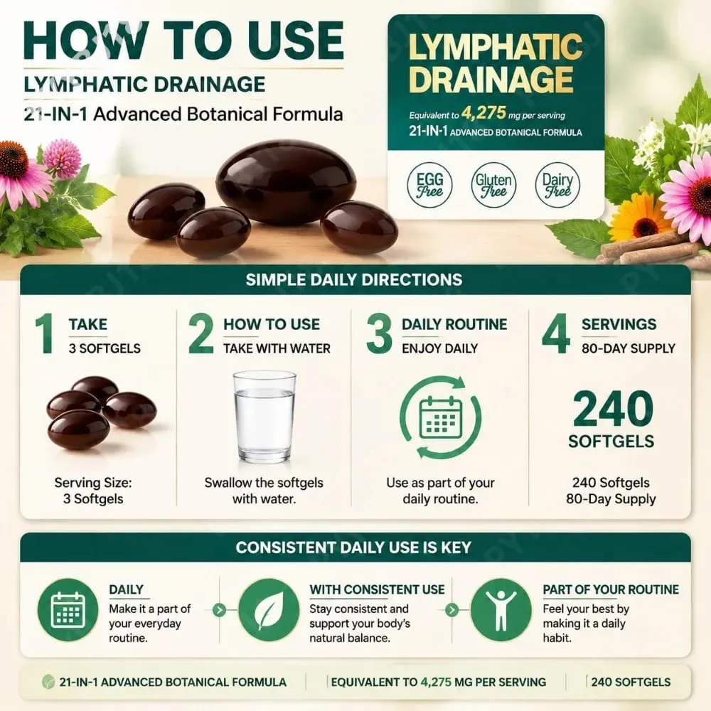 Lymphatic Support Softgels with Echinacea Dandelion Herbal Supplement 21-in-1 Botanical Formula for Lymph Flow System 240 Count — image 5