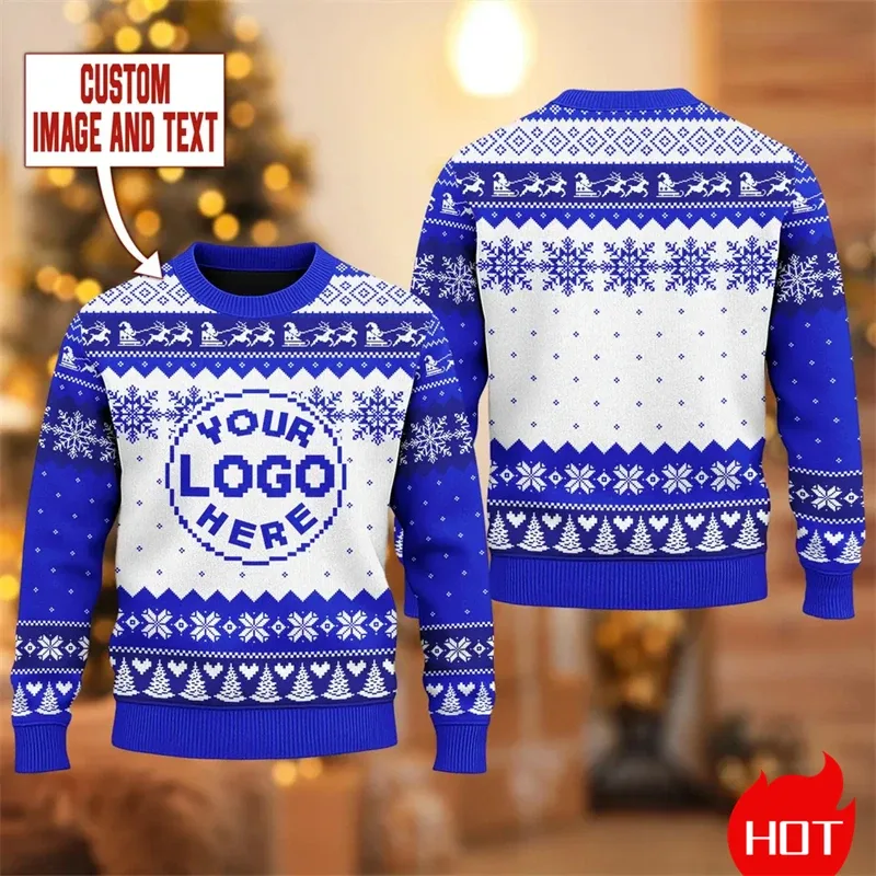Custom Logo 3D Printed Sweatshirt Menwomen Ugly Christmas Sweater Diy Personalized Design Custom Image Pullovers Unisex Tops — image 6