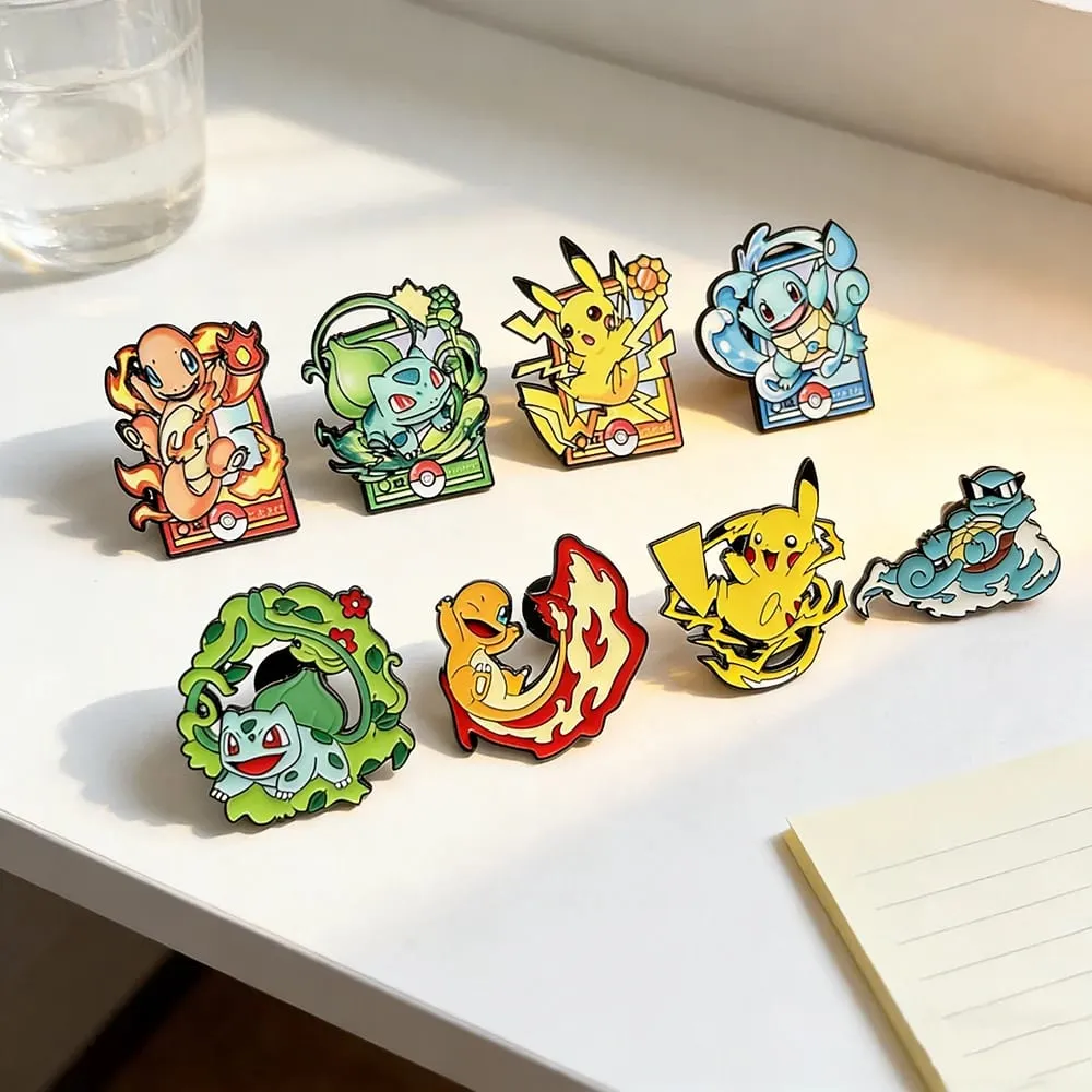 8pcs Set Anime Enamel Pin Badges - Pikachu Charmander Cute Cartoon Animals Fashion Brooches Jewelry for Backpack Accessory Gift — image 1