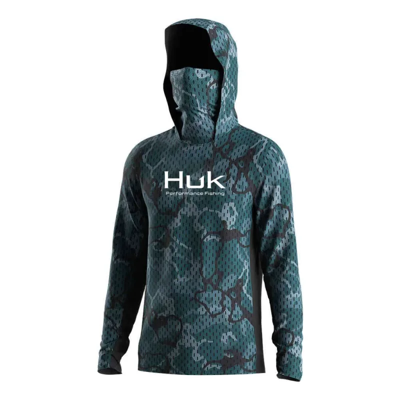 Camisa de pesca moletom com capuz para pesca uv roupas com capuz camisa de pesca roupas masculinas com capuz topo azul-verde — image 14