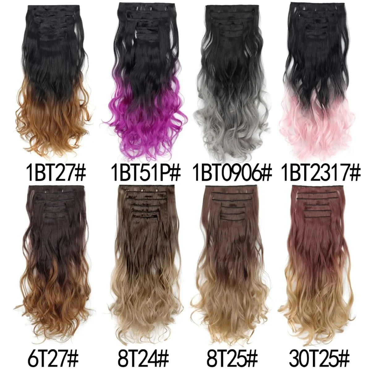 Grampo em extensões de cabelo 6 pçs peruca 20 Polegada longo ondulado sintético grosso trama dupla cabelo para mulheres cor gradiente uso diário — image 3