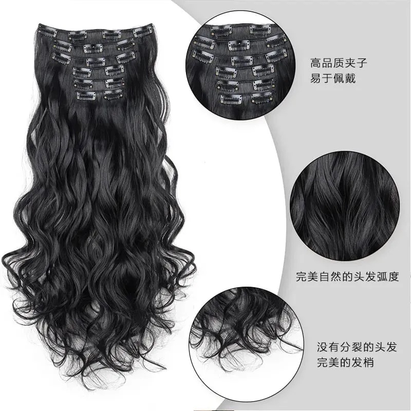 Synthetic 18Inch 16Clips Long Curly Hair Extension Heat Resistant Hair Extension Clips In Ombre Black Brown Blond Women Cosplay — image 5