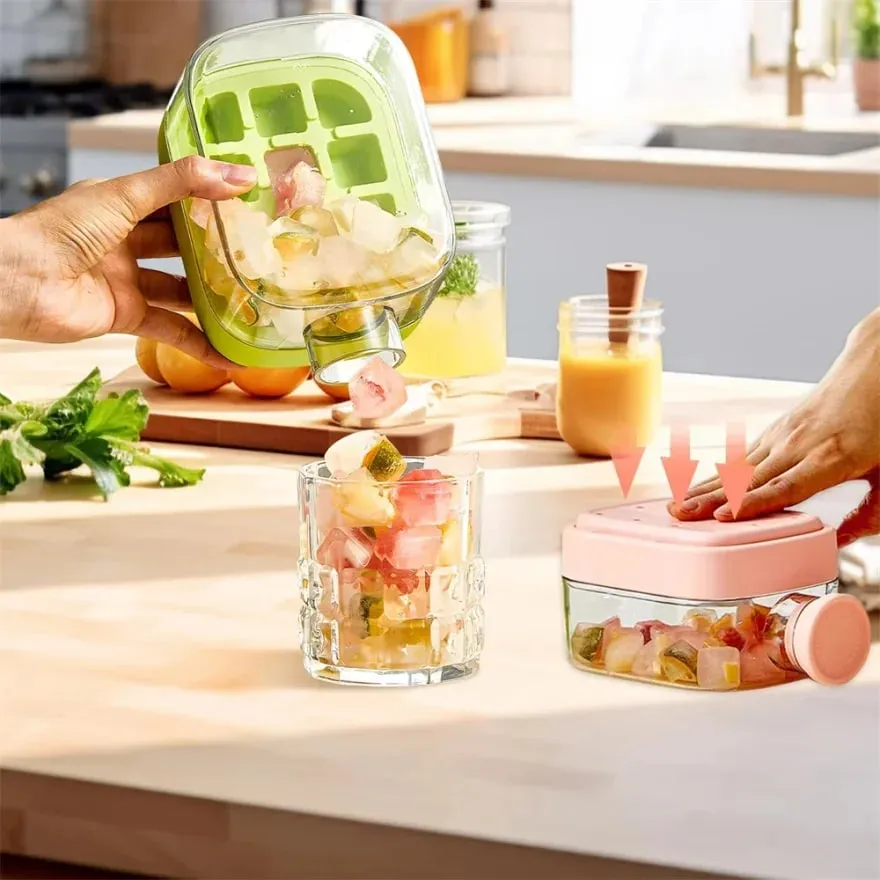 Ice Cube Bottle with Straw 2 In 1 Touch-Free Push-Type Ice Cube Making Bottle Easy Release Water Bottle Ice Mold — image 4