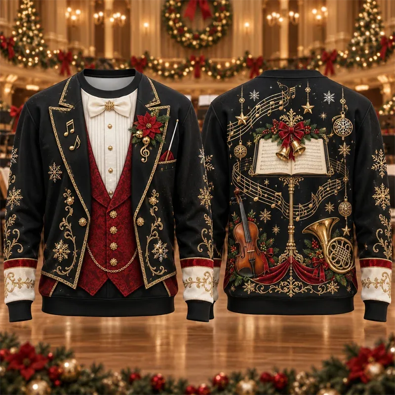Christmas Fake Suit Tie Sweatshirt Men Vintage Tuxedo Blazer Bow Tie Graphic Crewneck Xmas Pullover Holiday Party Streetwear — image 10