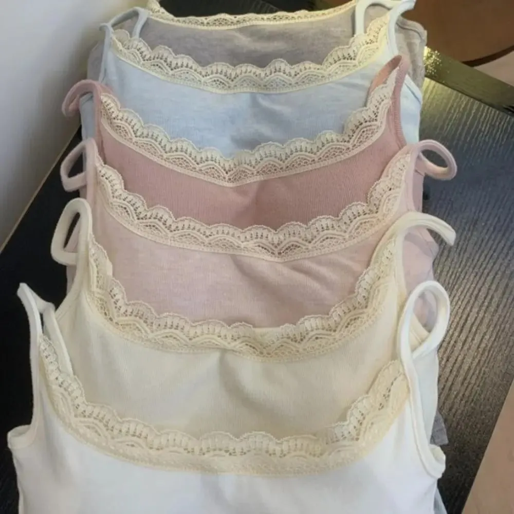 Fashion Elastic Camis Tank Tops with Chest Pad Versatile Lace Tops Integrated Top Slim Vest Cute Women Clothes — image 6