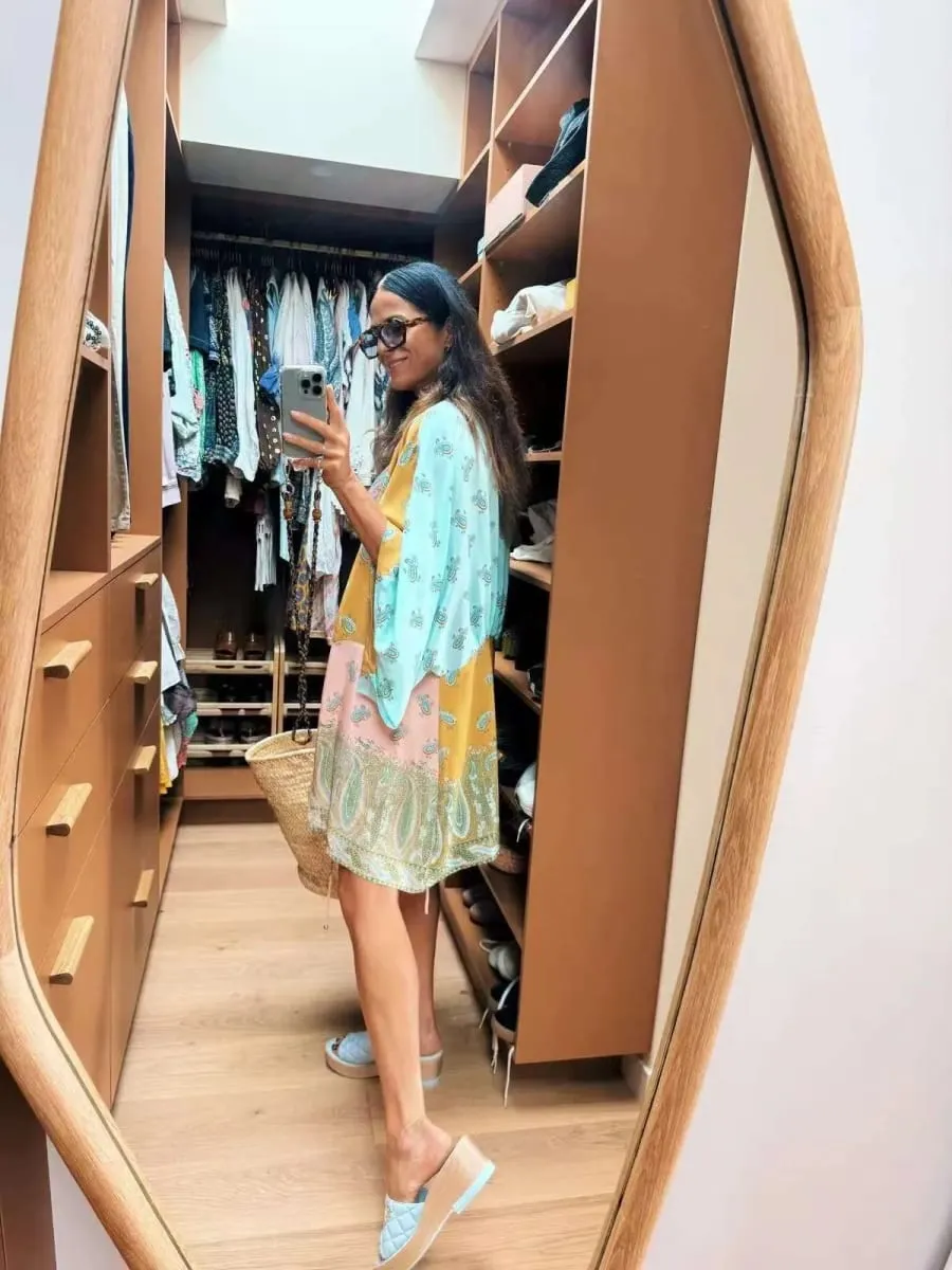Bohemian Color Block Paisley Print Kimono Wrap Mini Dress Women V Neck 3/4 Sleeve Beach Cover Up Casual Short Dresses Summer 202 — image 2