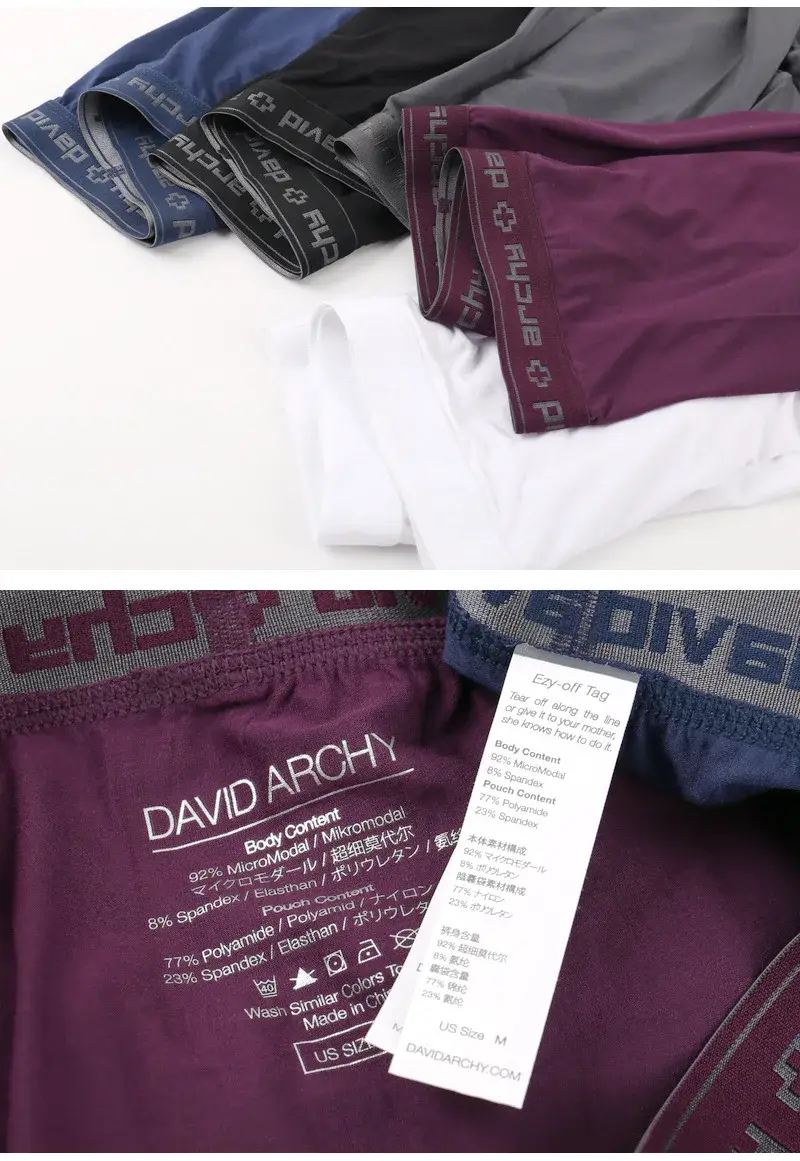 David Archy 3-pack Herrunderkläder Boxershorts Basic MicroModal Soft Andas Herr Dual Pouch Boxers Snabbtorka Sport Fitness — image 16