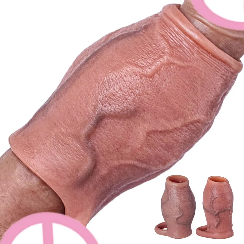 Dick Sleeve Enlargement Lock Sperm Penis Ring Adult Men Sex Toy Enlarged and Thicken Cock Sleeve Soft Silicone Male Sexy Toy 18+ — image 1