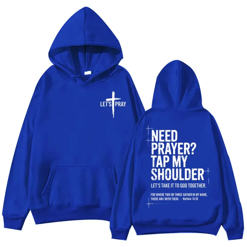 Need Prayer Tap My Shoulder Bible Verse Print Hoodie Fashion Vintage Hooded Sweatshirts Men Women Casual Loose Fleece Pullovers — image 7