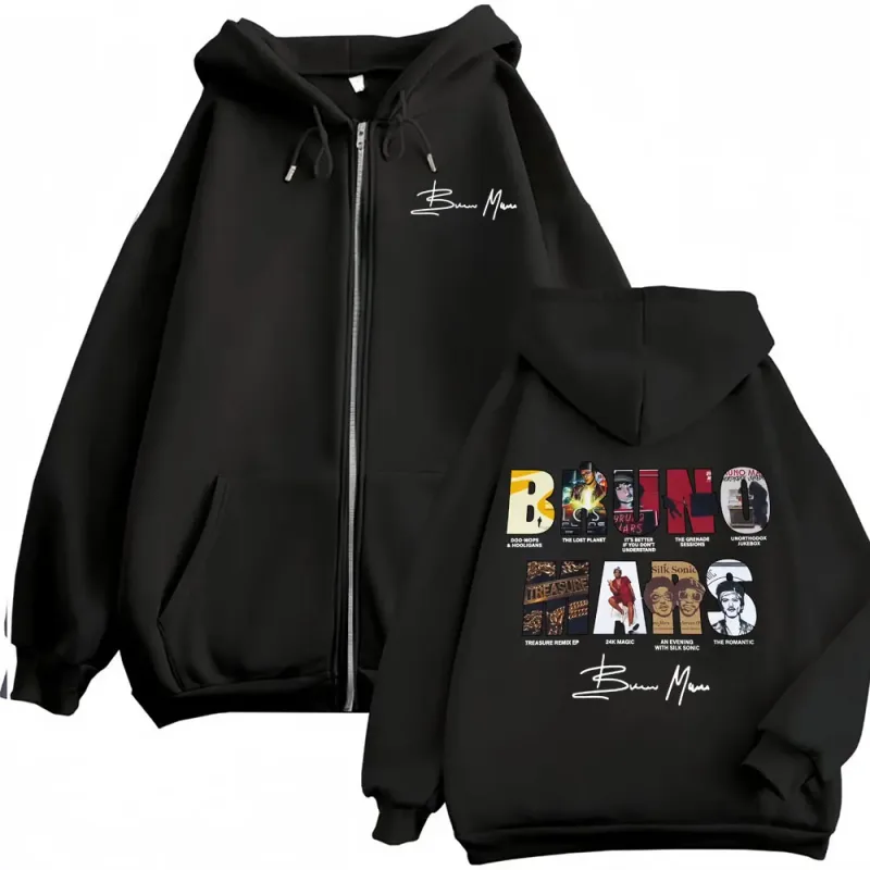 Bruno Mars The Romantic 2026 Album Cover Zip Up Hoodies Men Women Fashion Vintage Jacket Sweatshirt Fleece Cozy Zipper Pullovers — image 1