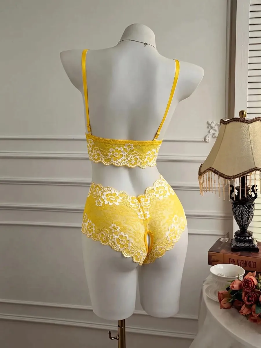 Sexy Lingerie Set Women Lace Bra Panty See Through Floral Embroidery Bralette Transparent Erotic Underwear Bow Intimates — image 2