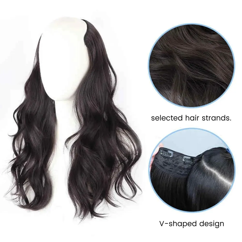 20Inch Synthetic Long Curly Wavy Layered V-Shaped Clip-in Hair Extension 4 Clip Heat Resistant Hairpiece para sa mga Babaeng Pang-araw-araw na Party — image 4