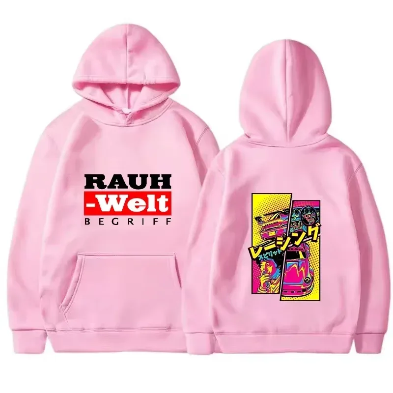 Felpa con cappuccio Rauh Welt Car Widebody Tuning JDM Racing Pop Art Comic Estetica Felpa casual oversize nera a maniche lunghe
