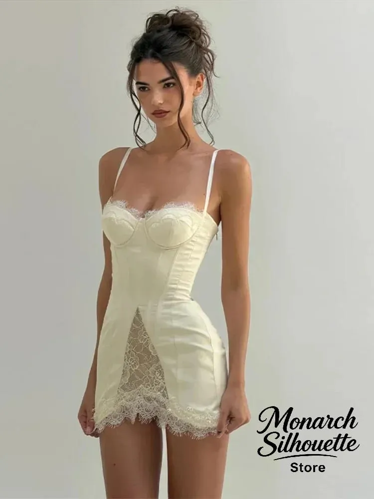 Sólido cetim renda espartilho mini vestido feminino sexy cinta de espaguete puro painel fino ajuste vestidos curtos 2026 na moda senhora noite fora wear — image 2