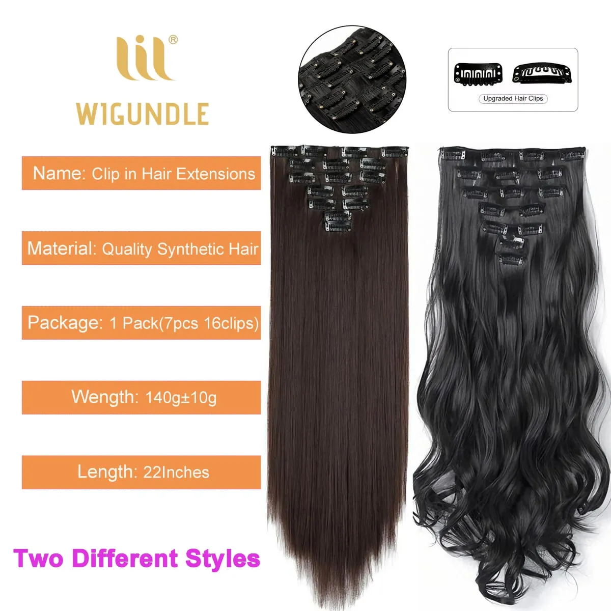 Clips In Hair Extension Long Straight Hair Pieces Clip In Hair Extension 22inches 7pcs/set Synthetic Fake Hair Pieces for Women — image 4