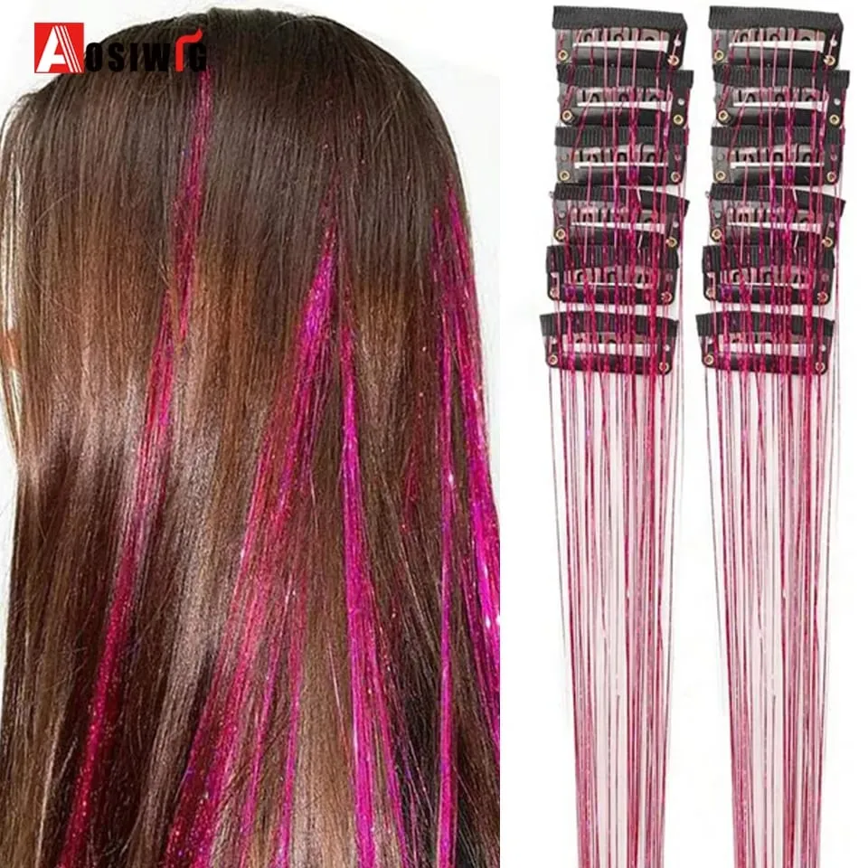 12Pcs/Pack Sparkle Blonde Hair Extensions Clip In Rainbow Shiny Sparkle Hair Tinsel Heat Resistant Sparkle Hair Extensions For W — image 11