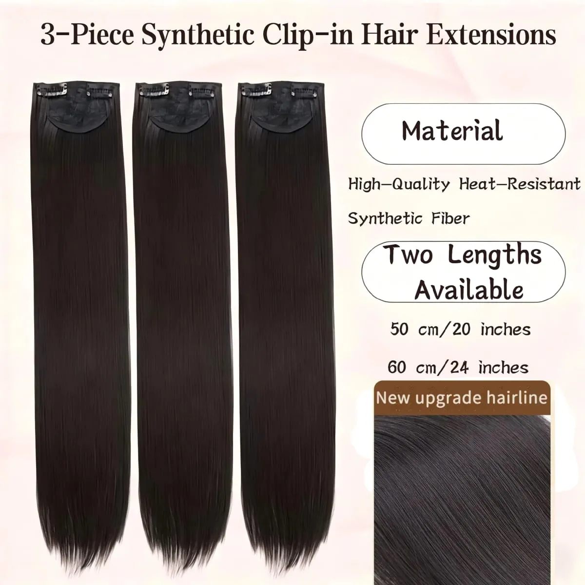 3Pcs Long Straight Synthetic Clip In Hair Extensions Invisible Seamless Natural Hairpiece Lightweight Secure BB Clips For Women — image 2