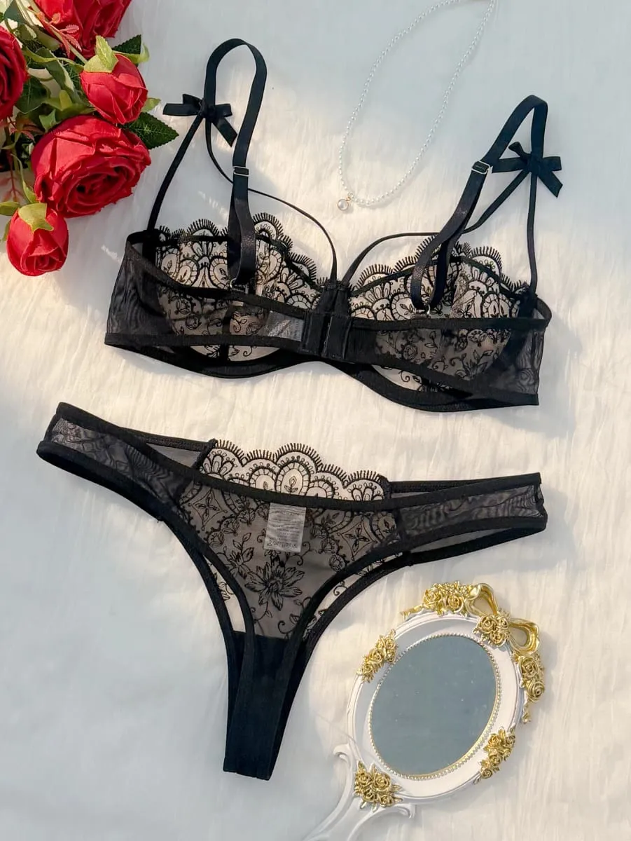 2 pirasong Pambabaeng Lingerie Sets Pambabaeng Berde Komportable Magaang Bow Semi Transparent Lingerie Set — image 2