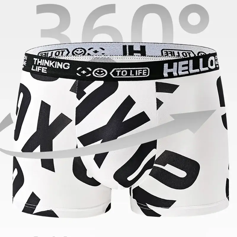 4-Piece Set! Men's Underwear! Breathable Male Trend Boxer Shorts Male Youth Print Trend Shorts
