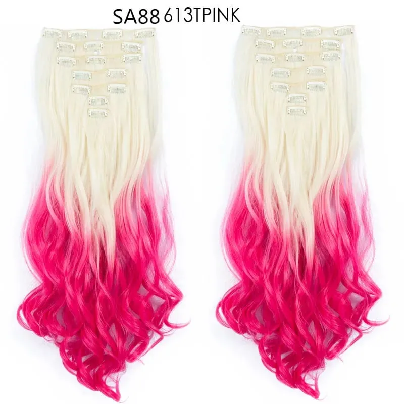 Clip in Long Wavy Synthetic Hair Extension 22 Inch 7PCS Thick Hairpieces Fiber Double Weft Hair for Women — image 8