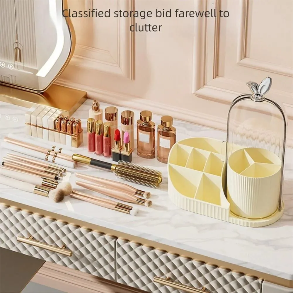 PP Makeup Brushes Storage Box 360° Rotating Large-capacity Drawer Storage Organizer Multi-compartment Dustproof — image 3