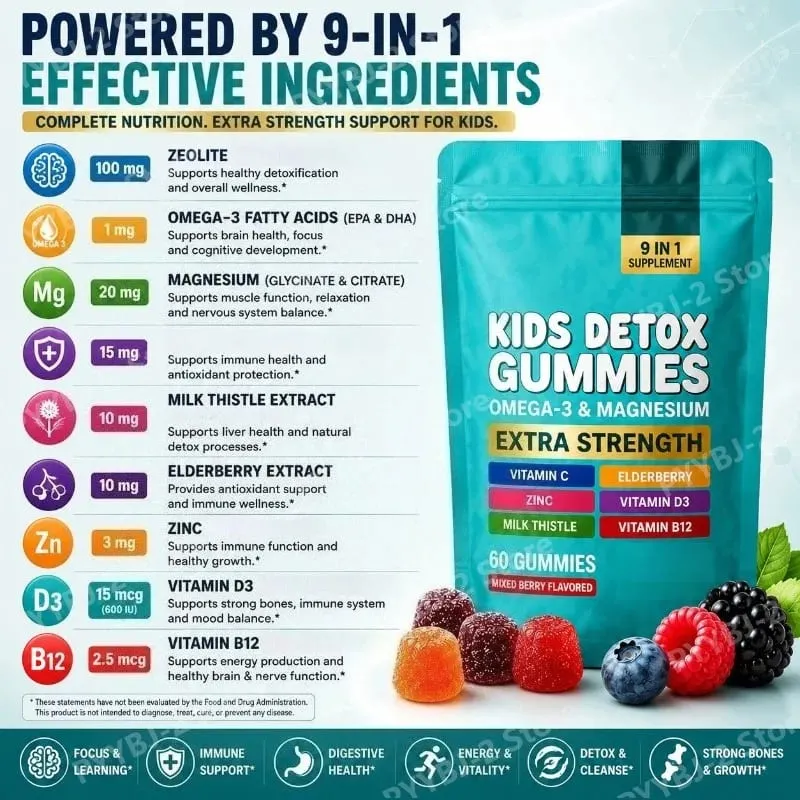 Zeolite Gummies 60 Count Chứa Vitamin Tổng Hợp Omega-3 Magiê và Elderberry Hỗ Trợ Giải Độc & Sức Khỏe Hệ Miễn Dịch — image 2