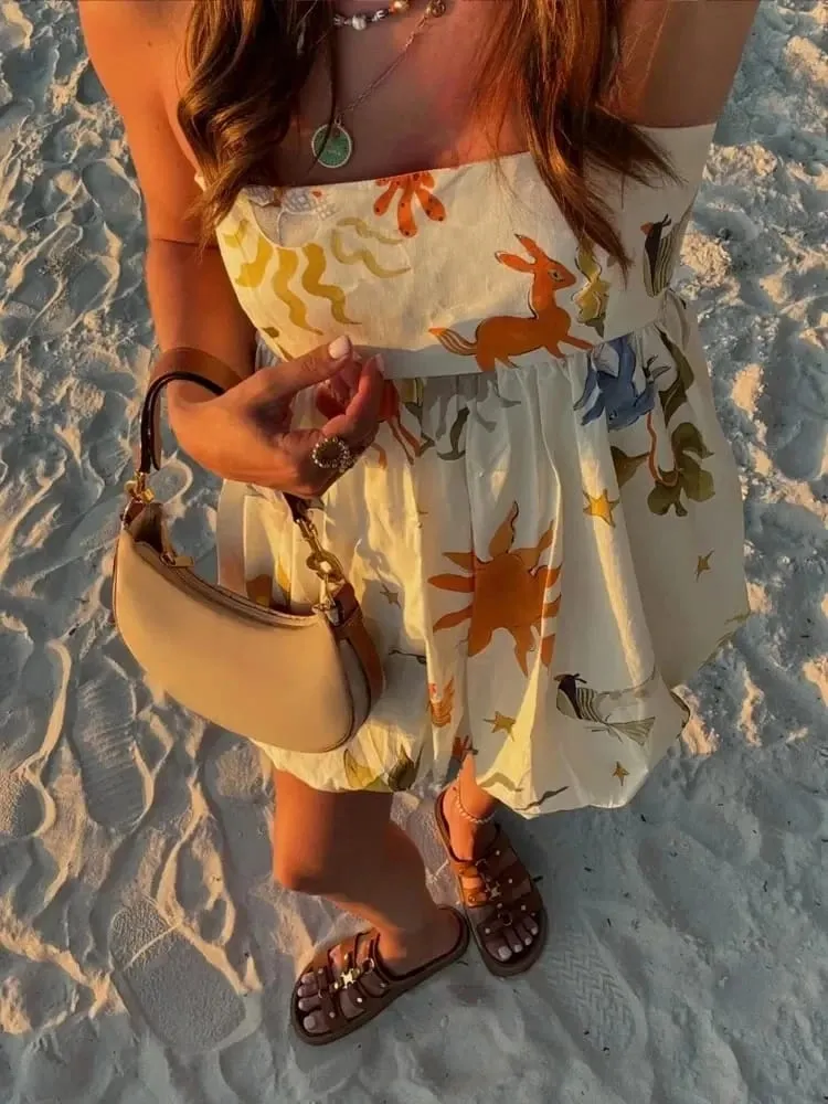 Print Slip Miniklänning Kvinnor Ärmlös Sommarklänning Kvinna 2025 Ruched Sundress Vestidos Rygglösa Korta Klänningar för Kvinnor — image 6