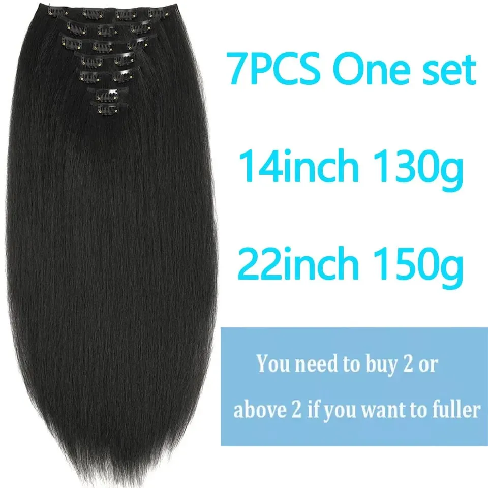 14/22inch Synthetic Kinky Straight Clip-In Hair Extensions Full One Head Yaki Straight Hair Extensions 16 Clips 7 Pcs