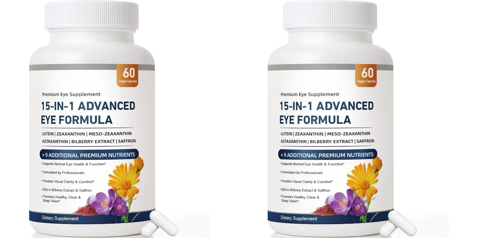 Fórmula avançada para os olhos 15 em 1, luteína, zeaxantina, extrato de mirtilo, vitamina C e E, apoia a saúde ocular, 60 cápsulas vegetais para adultos — image 8