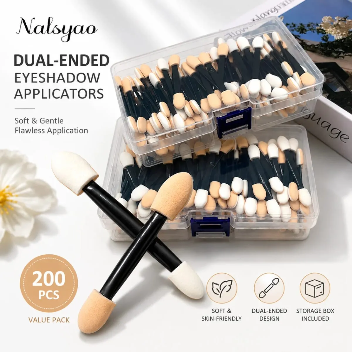 Applicator 50/100/200PCS Disposable Dual Sides Eye Shadow Sponge Applicators with Container Length Eyeshadow Brushes Makeup — image 3