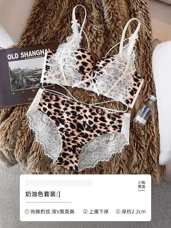 Women Leopard Lace Lingerie Set 32‑38AB Wireless Push‑Up Bra Side Breast Support Anti‑Sag Sexy Pure Desire Underwear — image 11