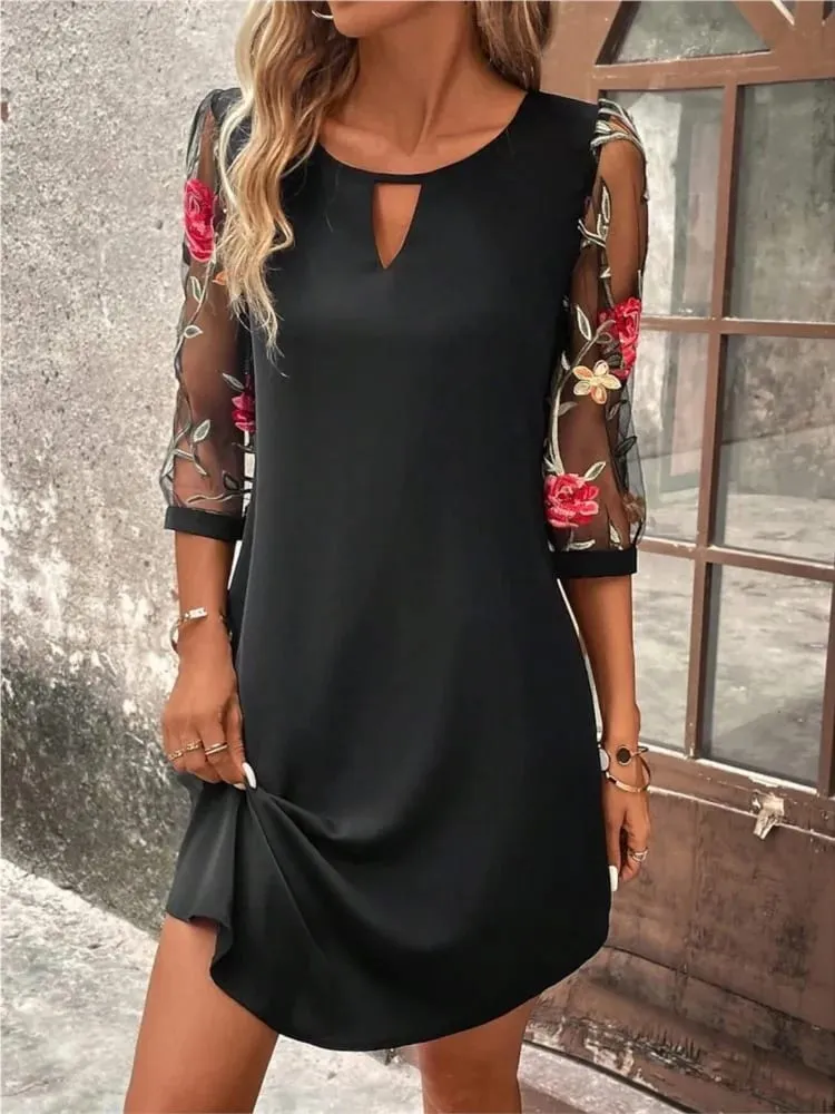 Lady Elegant Dress Fashion Print O Neck Three Quarter Pullover Dresses For Women Casual Office Skirts Womens Clothing Summer New — image 4