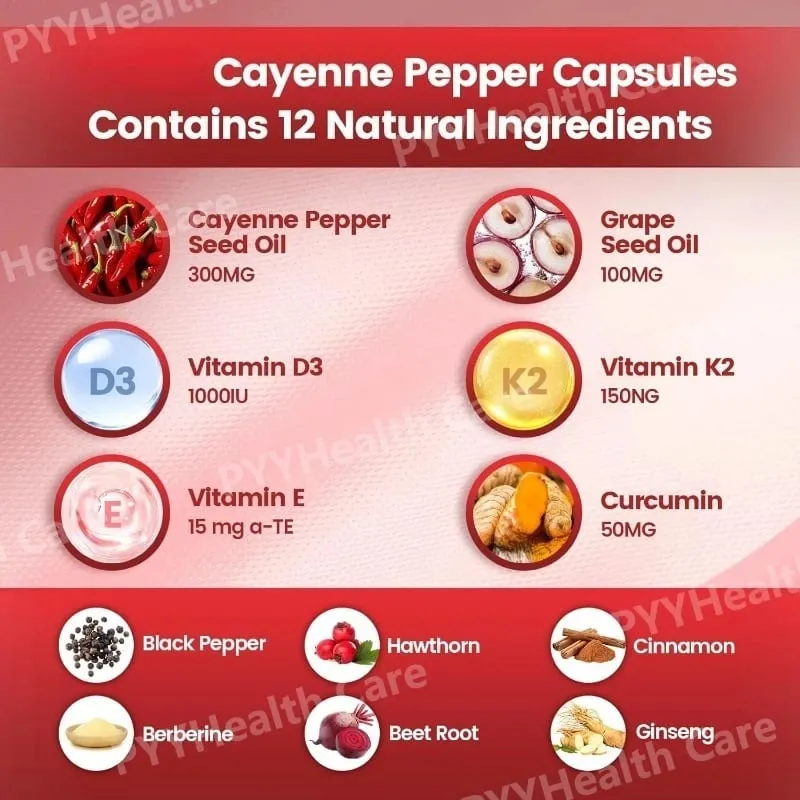 Cayennepeber softgels med druekerner Rødbede Gurkemeje Vitaminer D3 K2 E Urtetilskud — image 2