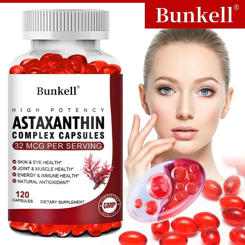 Bunkell Vegan Astaxanthin with Fish Oil & Antratic Krill Oil Antioxidant Supports Eye Skin Cellular Health Non-GMO Capsules — image 1