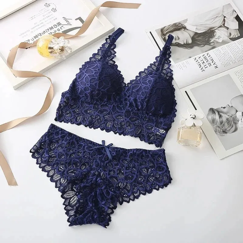 Sexy Lace Women's Underwear Set Seamless Wire-Free Hollow Out Bra and Panty with Embroidery Intimate Lingerie for Women — image 8