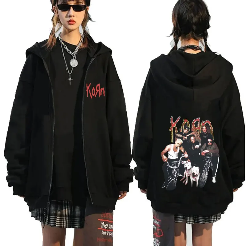 Korn Rock Band Letter Logo Zipper Hoodie Men's Metal Gothic Vintage Oversized Zip Up Hoodies Streetwear Punk Sweatshirts Jackets — image 21