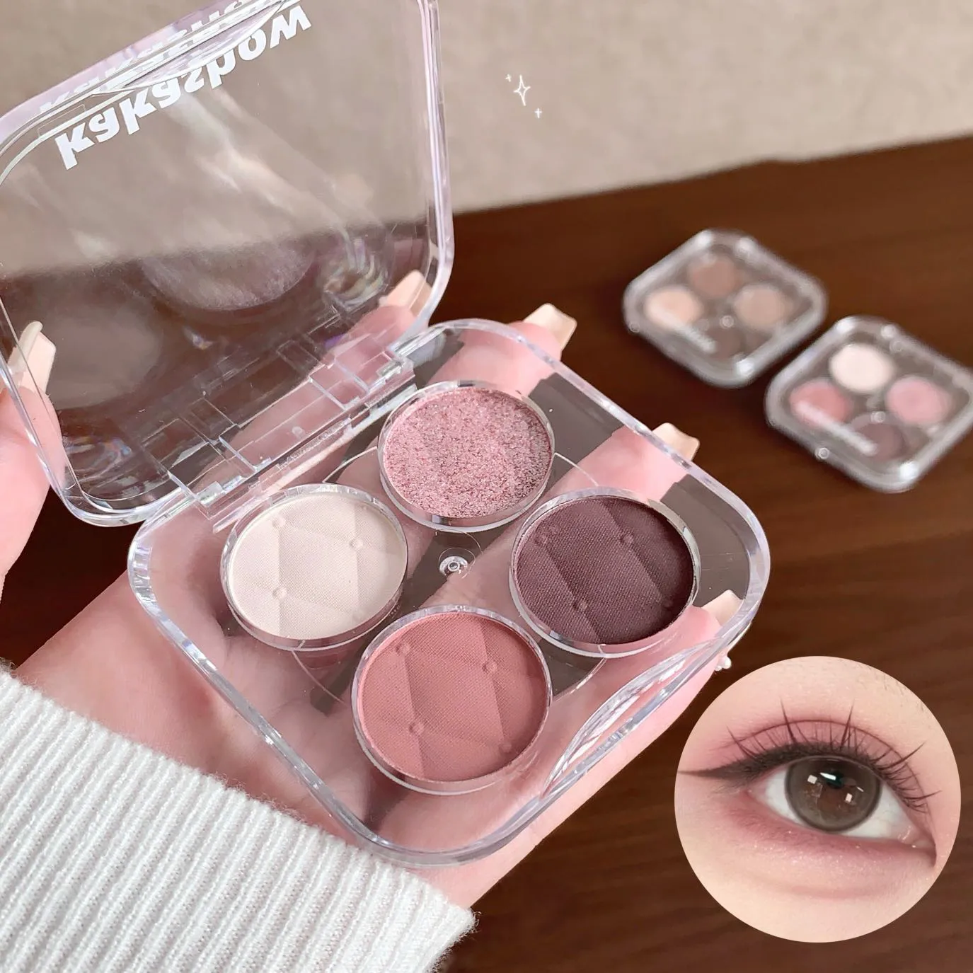 4 Color Eyeshadow Palette Shiny Peach Pink Eye Shadow Matte Milk Tea Eyes Makeup Palette Waterproof Glitter Shimmer Eye Cosmetic — image 2