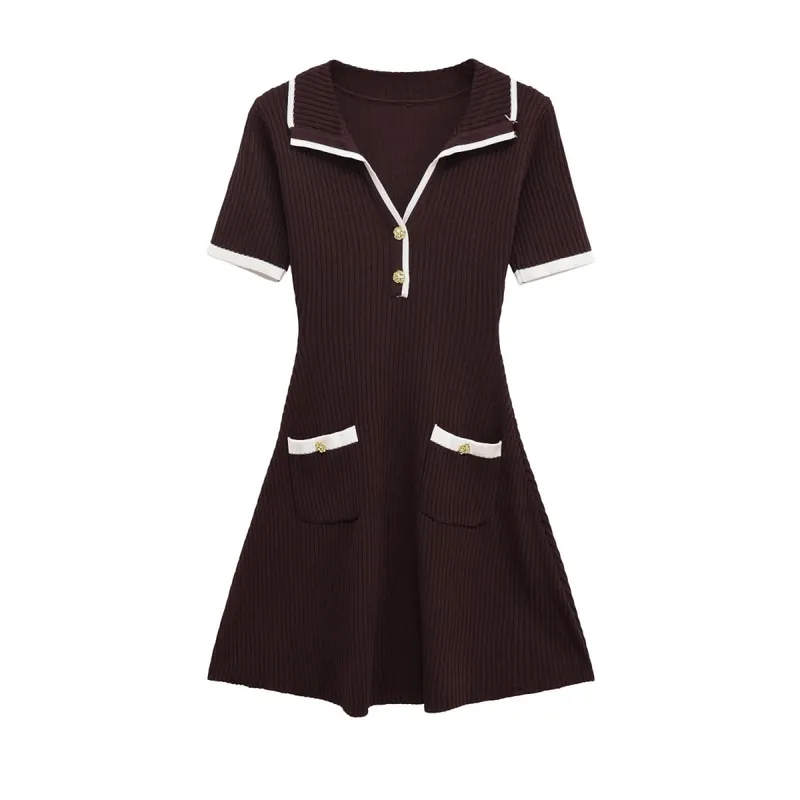2025 Autumn Casual Mini Dress Fashion Contrast Color Design Short Sleeve Dresses For Women Elegant Short Dress