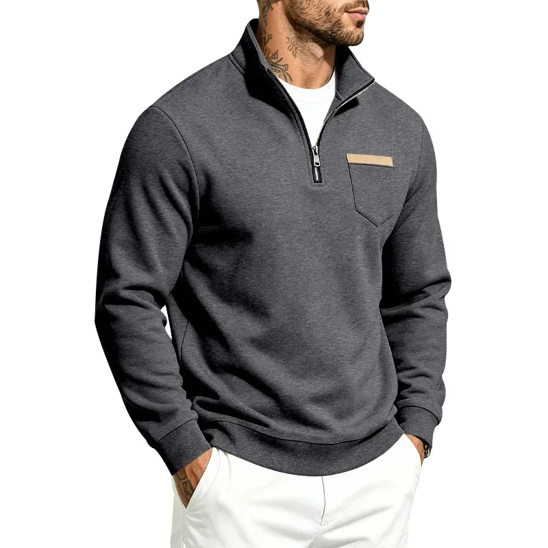Mga Lalaki 2026 Autumn Winter Hot Item Fleece Lined Stand Collar Loose Vintage Sweatshirt Casual Commuter Fashion Lalaki Pang-araw-araw na Panlabas na Kasuotan — image 31