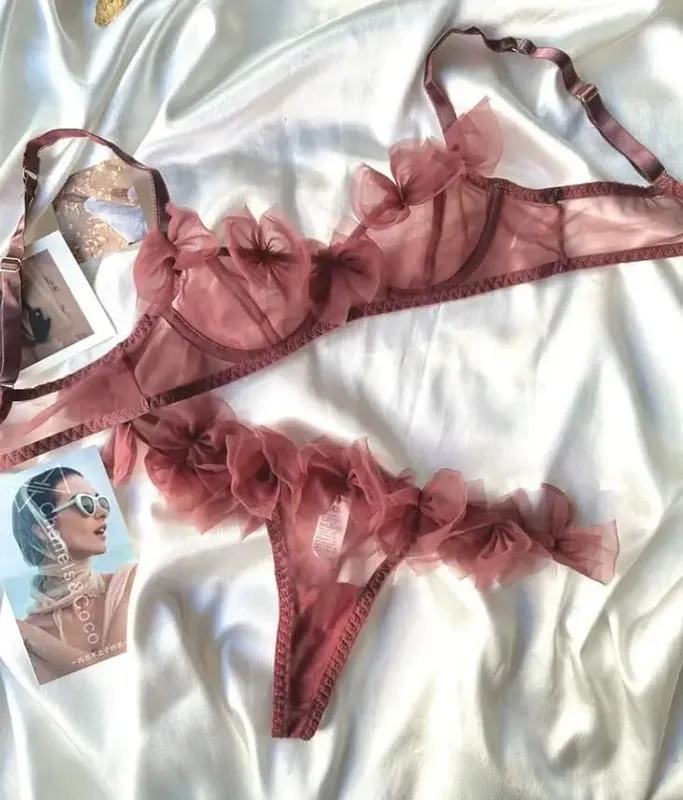 Florido/sexy malha lingerie tanga conjunto quente flertar meia xícara sutiã ultra-fino roupa interior feminina confortável senhoras sutiãs