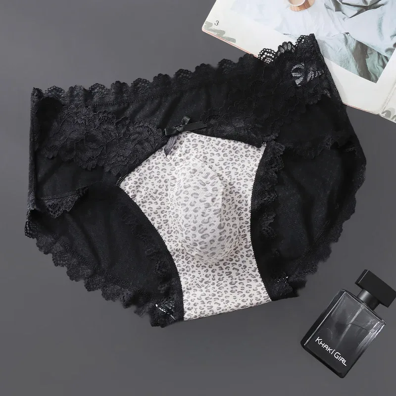Men Briefs High Fork Lace Edge Leopard Printed Underwear Ice Silk Quick-Drying Panties Sissy Lingerie See Through Underpants — image 3
