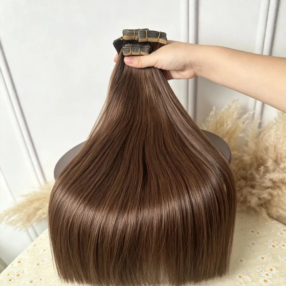 22 24 Inch 4A Medium Brown Tape In Hair Extensions Human Hair Seamless Invisible 21Pcs/Pack 50g Remy Colored Straight Brazilian 100% Pure Human Hair For Women — image 2