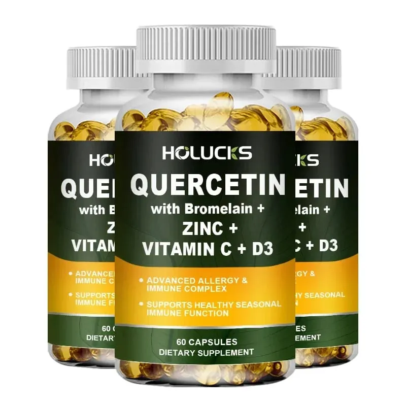 Advanced Quercetin Vitamin C + D3 Supplement with Bromelain for Immunity Skin Health & Strong Bones Overall Vitality Vegan