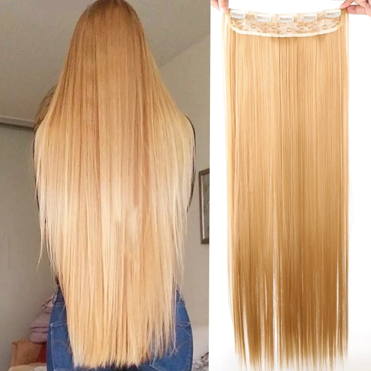 JKL Synthetic 5 Clip In Hair Extensions Long Straight Hairstyle Hairpiece Black Brown Blonde 80CM Natural Fake Hair For Women — image 13