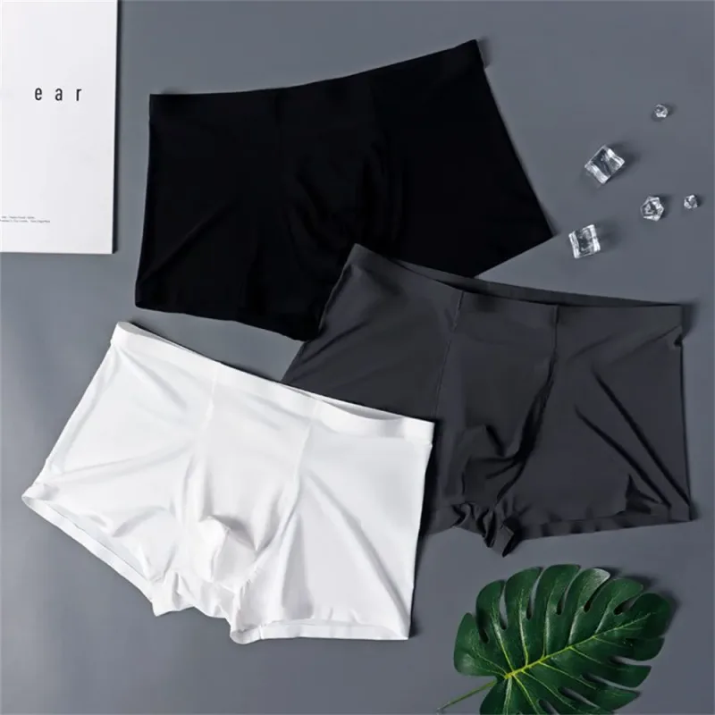 3PCS Mataas na Kalidad ng Panlalaking Ice Silk na Kasuotang Panloob sa Tag-init na Manipis Makahinga na Seamless na Panty Sexy na Panlalaking Panloob na Plus Size — image 8