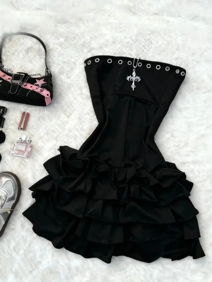 Korean Daily Daily Female Clothing Aesthetic Y2K Punk Woman Soft Harajuku Gothic Dress Sundress Slim Subculture Sleeveless Frock — image 4